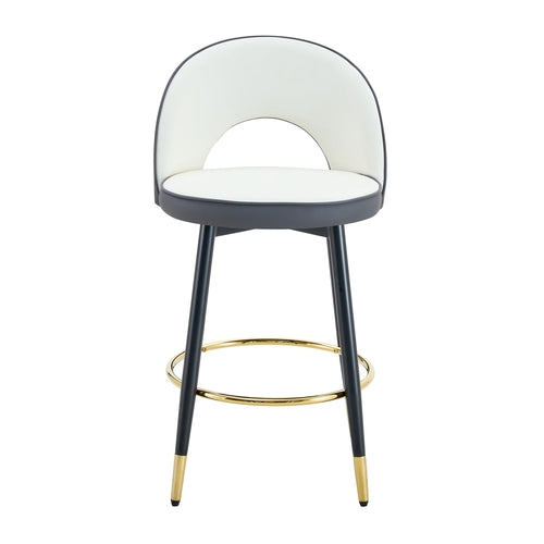 Modern PU Upholstered Bar Chair in White and Dark Gray - Stylish Spliced Design for Home or Commercial Use
