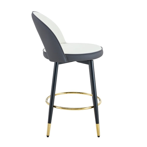 Modern PU Upholstered Bar Chair in White and Dark Gray - Stylish Spliced Design for Home or Commercial Use