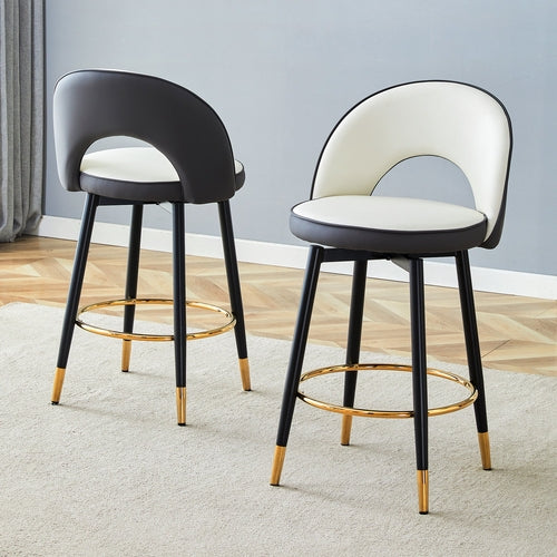 Modern PU Upholstered Bar Chair in White and Dark Gray - Stylish Spliced Design for Home or Commercial Use