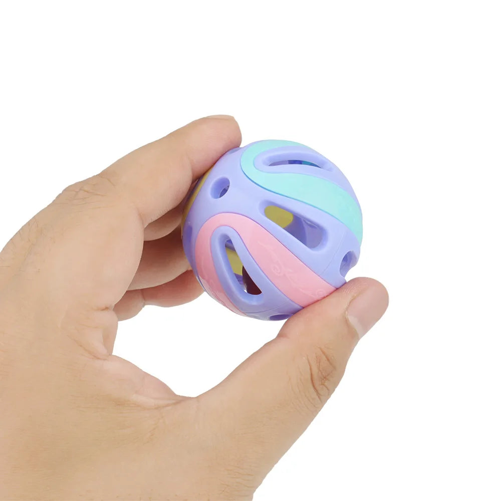 Colorful Cat Toy Balls - 6pcs Splicing Plastic Balls with Bells, 4.8cm for Playful Pets