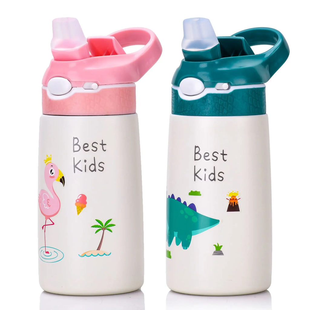 400ML Kids Thermos Water Bottle with Duck Billed Straw - Stainless Steel Vacuum Flask for Children