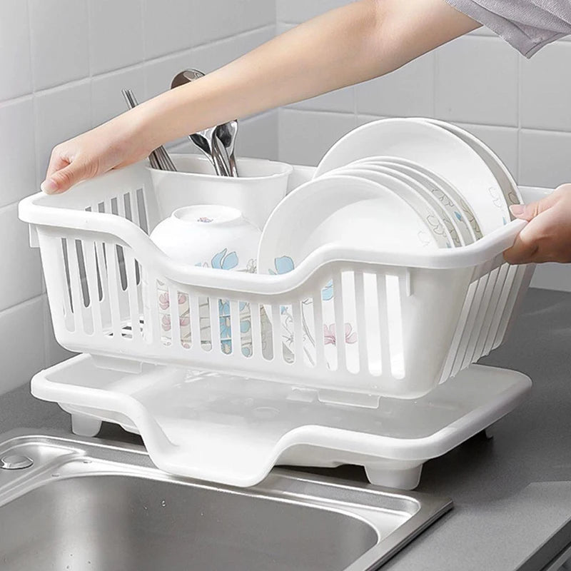 ShineBright Kitchen Drainage Rack - Space-Saving Utensil & Dish Organizer with Drainer Board for Effortless Drying