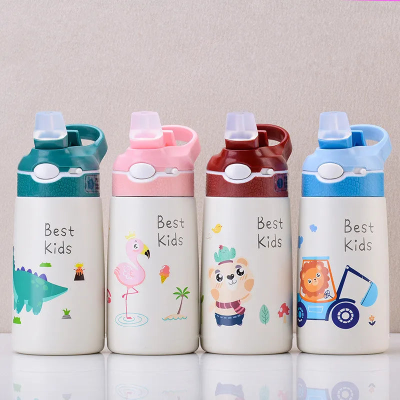 400ML Kids Thermos Water Bottle with Duck Billed Straw - Stainless Steel Vacuum Flask for Children