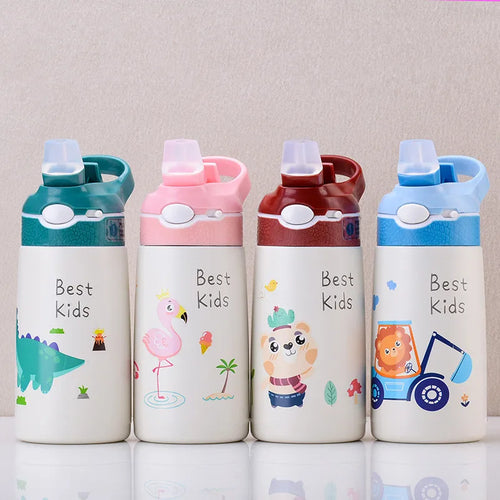 400ML Kids Thermos Water Bottle with Duck Billed Straw - Stainless Steel Vacuum Flask for Children