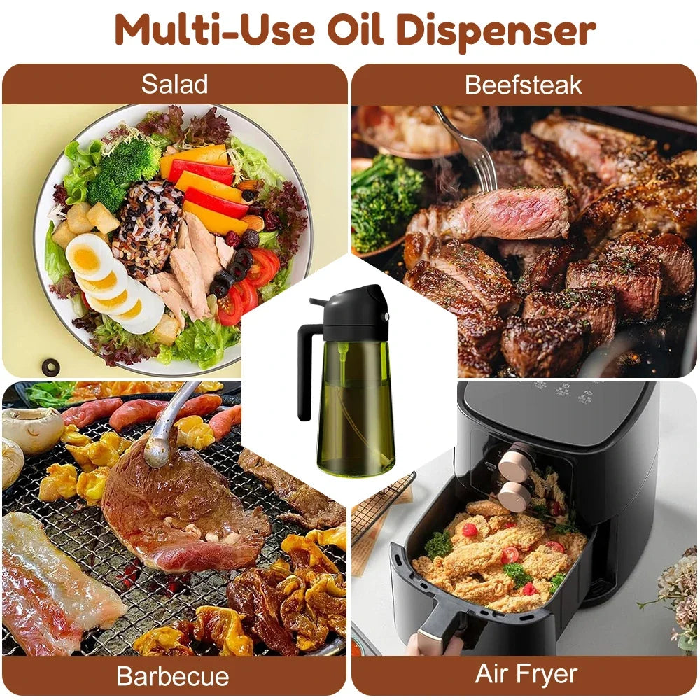 Dark Green Glass Oil Dispenser - 470ML Light-Blocking 2-in-1 Olive Oil Sprayer for Effortless Cooking
