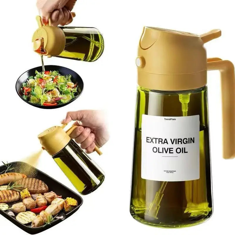 Dark Green Glass Oil Dispenser - 470ML Light-Blocking 2-in-1 Olive Oil Sprayer for Effortless Cooking