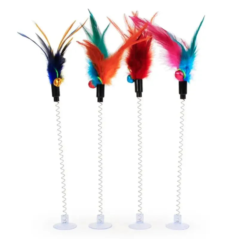 Spring Cat Toy - Interactive Suction Cup with Feather Mouse - Engaging Playtime for Cats - Random Color Pet Accessory