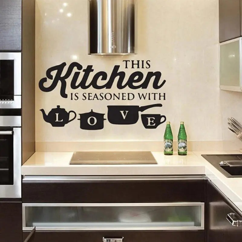Kitchen Wall Stickers - Seasoned with Love Quotes for Inspirational Restaurant & Home Decor