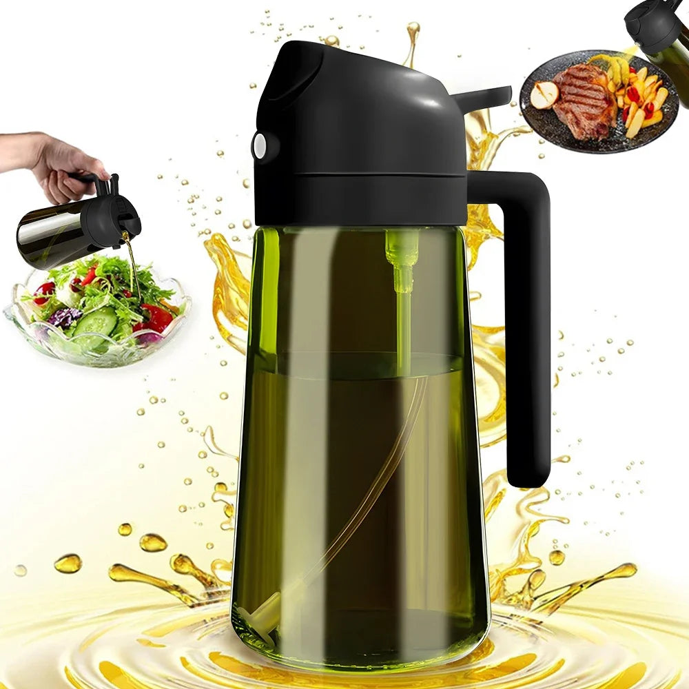Dark Green Glass Oil Dispenser - 470ML Light-Blocking 2-in-1 Olive Oil Sprayer for Effortless Cooking
