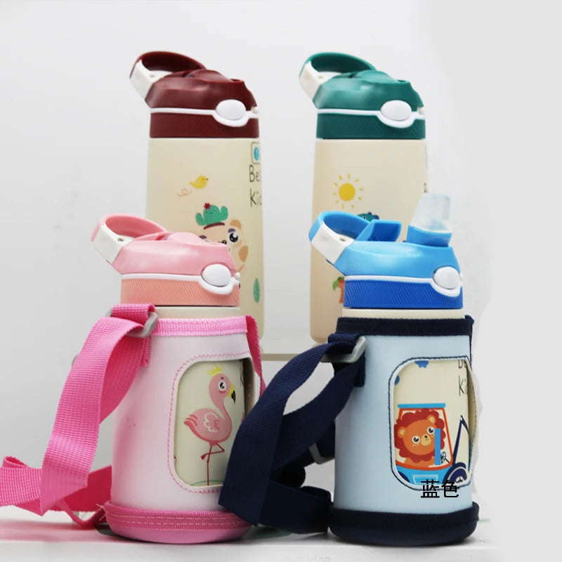 400ML Kids Thermos Water Bottle with Duck Billed Straw - Stainless Steel Vacuum Flask for Children