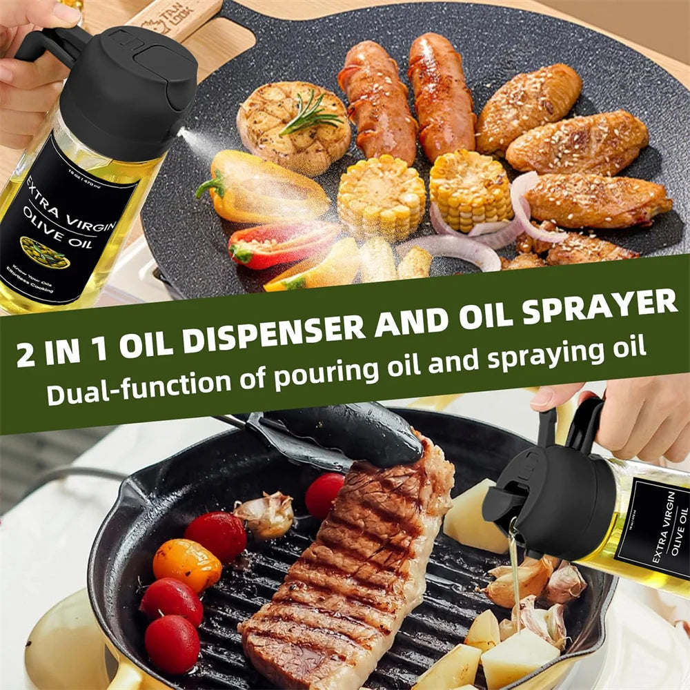 2-in-1 Olive Oil Sprayer & Dispenser - Premium Glass, 16oz with Stickers for Effortless Cooking