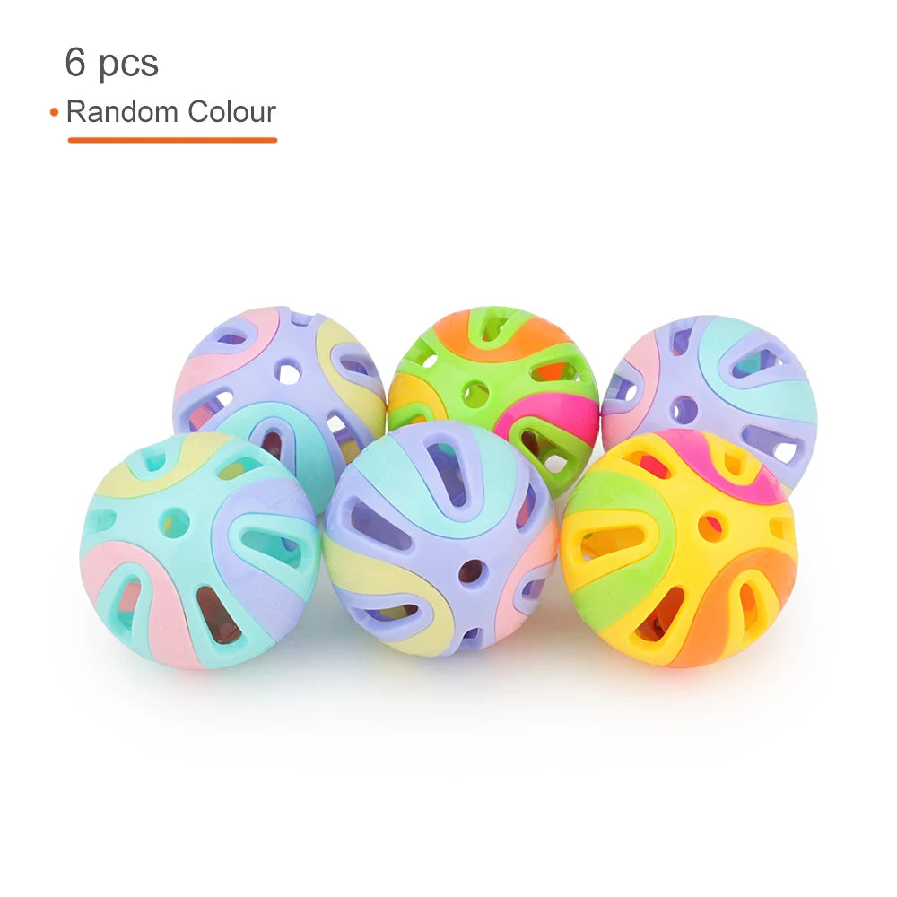 Colorful Cat Toy Balls - 6pcs Splicing Plastic Balls with Bells, 4.8cm for Playful Pets