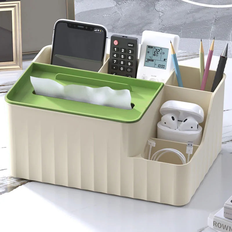 Stylish 6-Section Desk Organizer - Multifunctional Tissue Box & Remote Holder for Home & Office