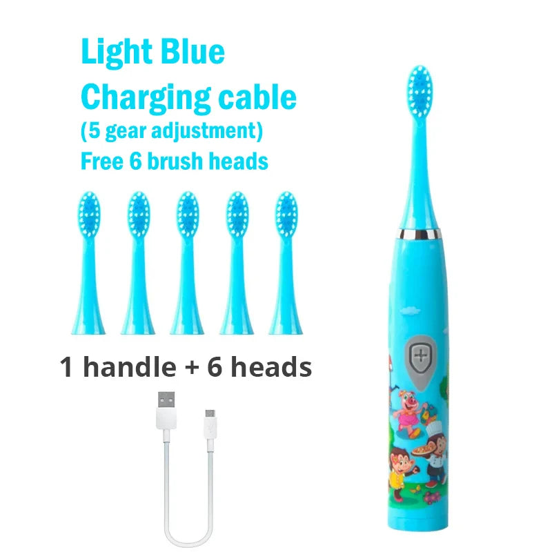 Kids Sonic Electric Toothbrush - Rechargeable Cartoon Design with Smart Timer & USB Charging for Whitening Teeth