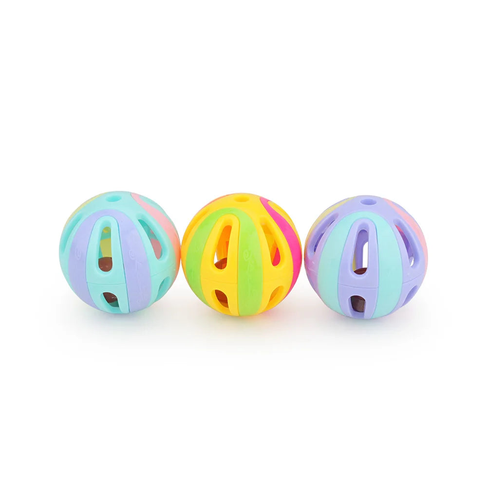 Colorful Cat Toy Balls - 6pcs Splicing Plastic Balls with Bells, 4.8cm for Playful Pets