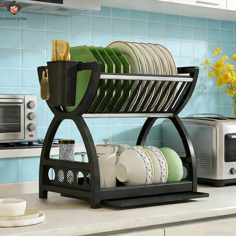 Double-Layer Kitchen Utensil Rack - Space-Saving Desktop Storage for Dishes