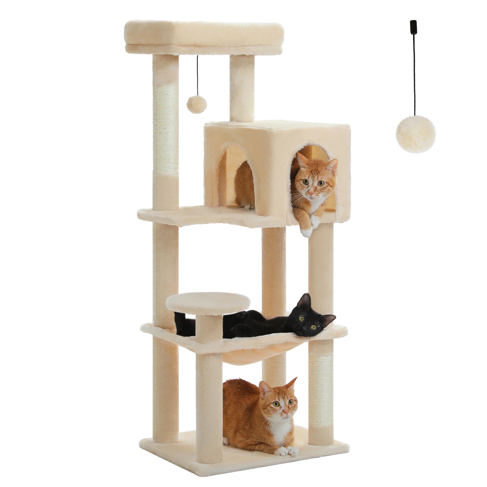 Purrfect Paws Multi-Level Cat Tree with Cozy Condo, Big Hammock & Sisal Scratching Posts for Happy Indoor Kittens