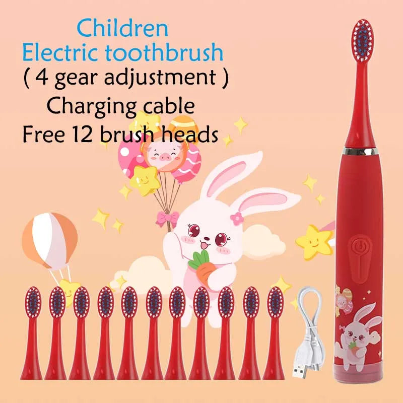 Kids Sonic Electric Toothbrush - Rechargeable Cartoon Design with Smart Timer & USB Charging for Whitening Teeth