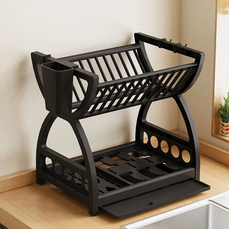 Double-Layer Kitchen Utensil Rack - Space-Saving Desktop Storage for Dishes