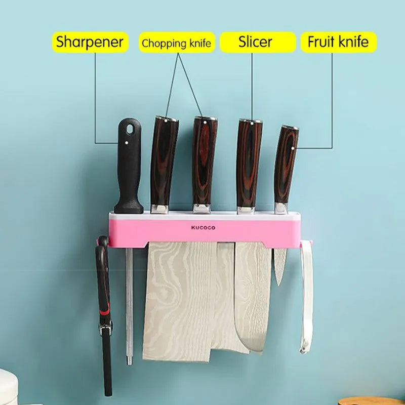 ChefMaster Wall-Mounted Kitchen Knife Holder - Multifunctional Cutlery Organizer for Space-Saving Storage