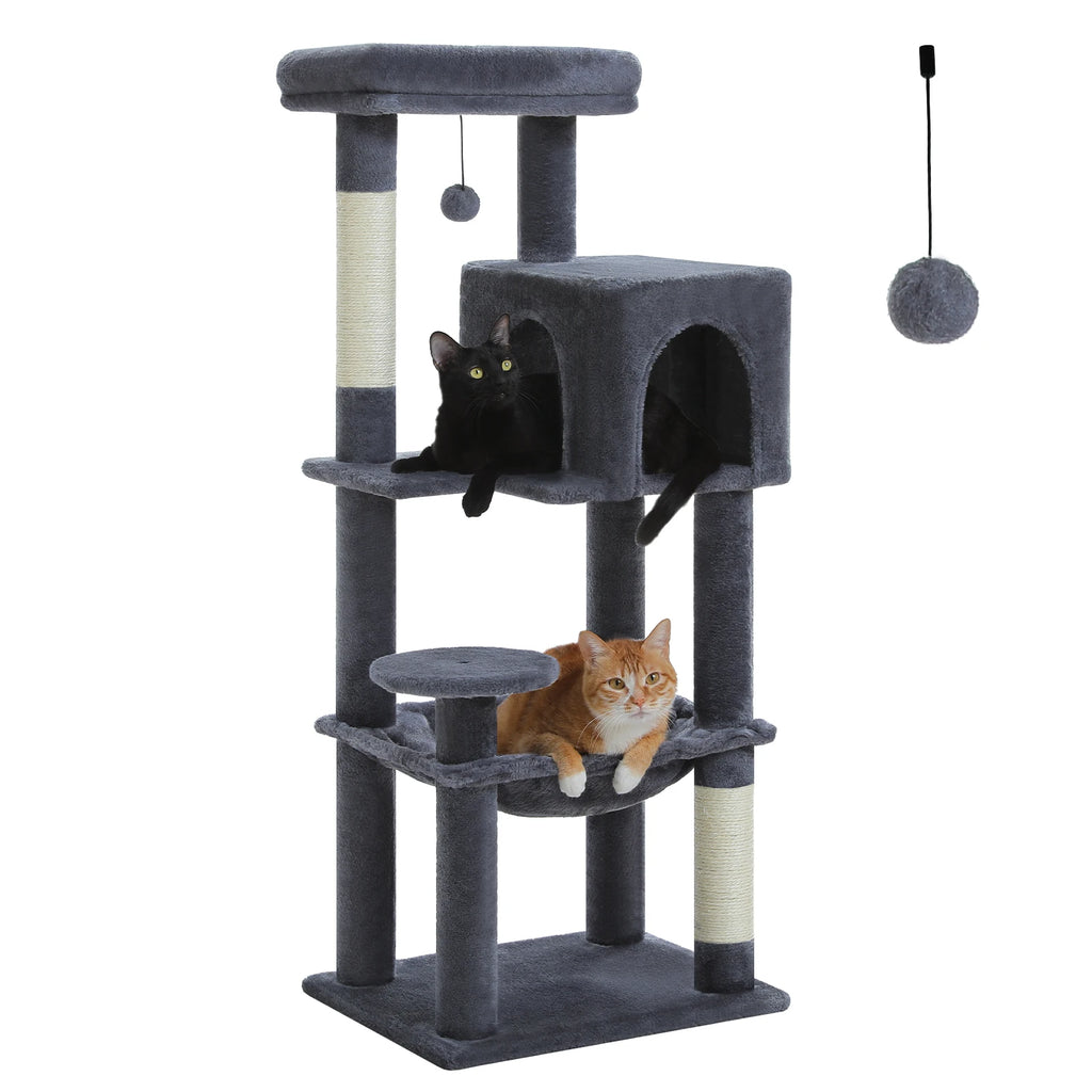 Purrfect Paws Multi-Level Cat Tree with Cozy Condo, Big Hammock & Sisal Scratching Posts for Happy Indoor Kittens