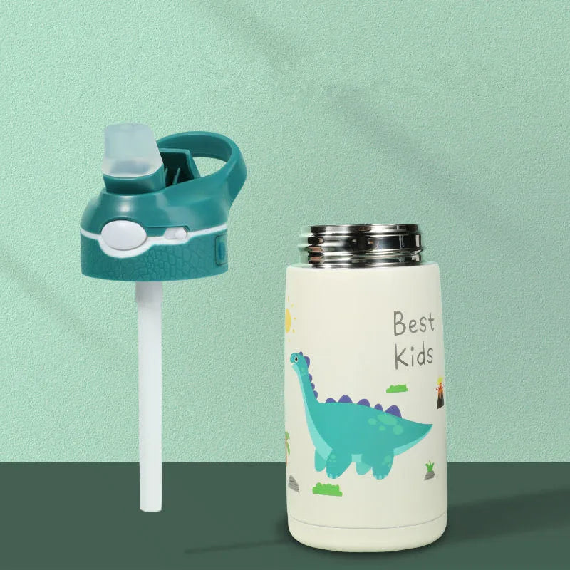 400ML Kids Thermos Water Bottle with Duck Billed Straw - Stainless Steel Vacuum Flask for Children