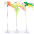 Spring Cat Toy - Interactive Suction Cup with Feather Mouse - Engaging Playtime for Cats - Random Color Pet Accessory
