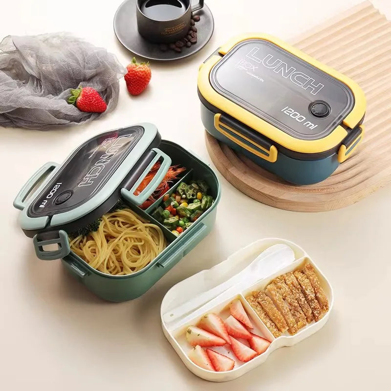 Portable Fruit & Food Storage Box - Double-Layer Lunch Container with Fork & Spoon for On-the-Go Freshness