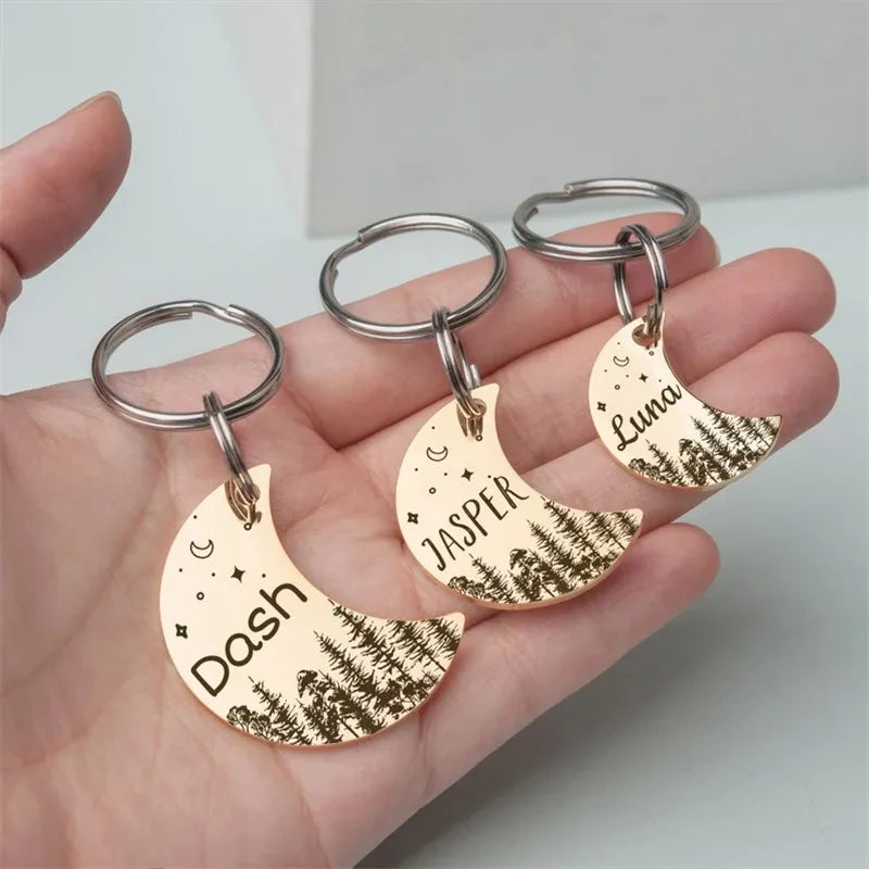 Personalized Moon Pet ID Tag – Stainless Steel Woods & Stars