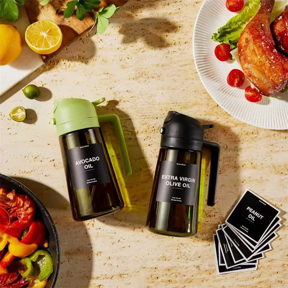 EcoSpray Olive Oil Dispenser - 2-in-1 Sprayer & Pourer, Dark Green Glass, 16oz