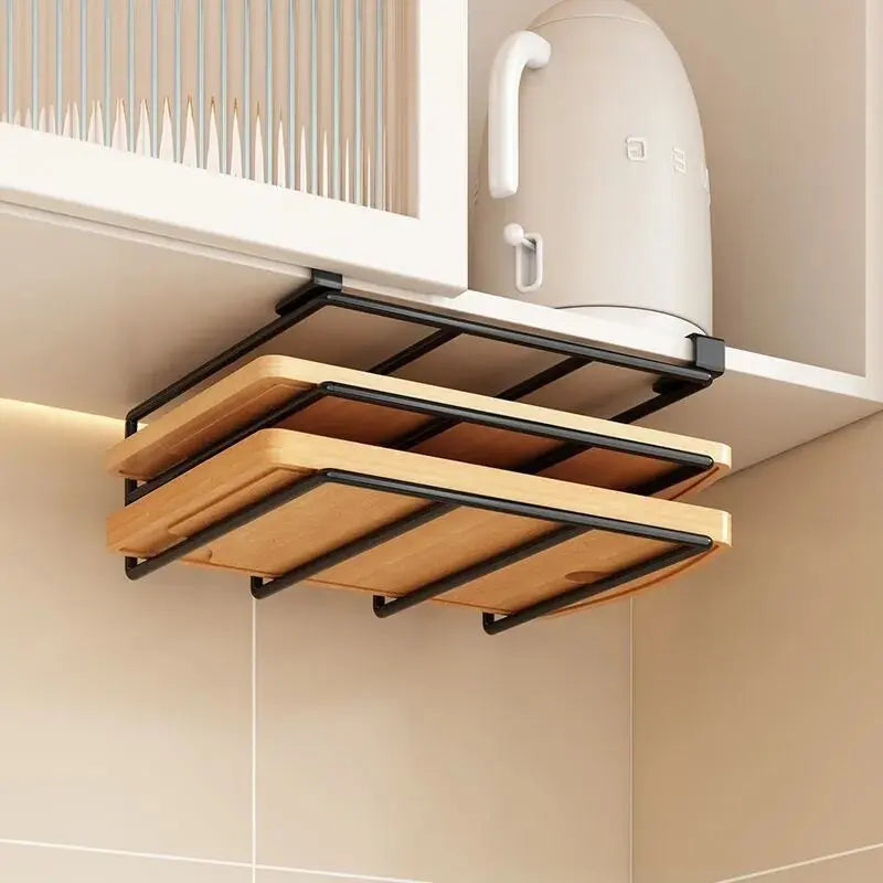Kitchen Hanging Organizer Rack - Versatile Under-Cupboard Storage for Towels, Boards, and More!