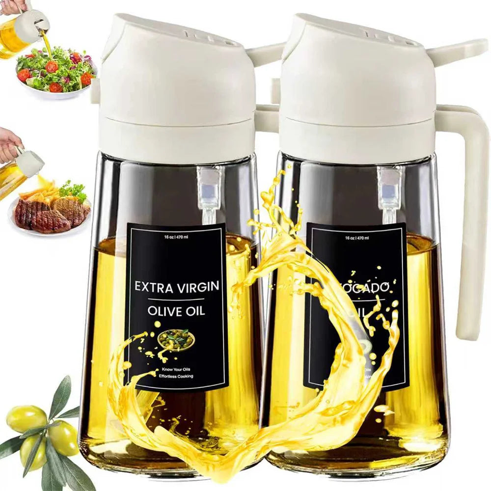 2-in-1 Olive Oil Sprayer & Dispenser - Premium Glass, 16oz with Stickers for Effortless Cooking
