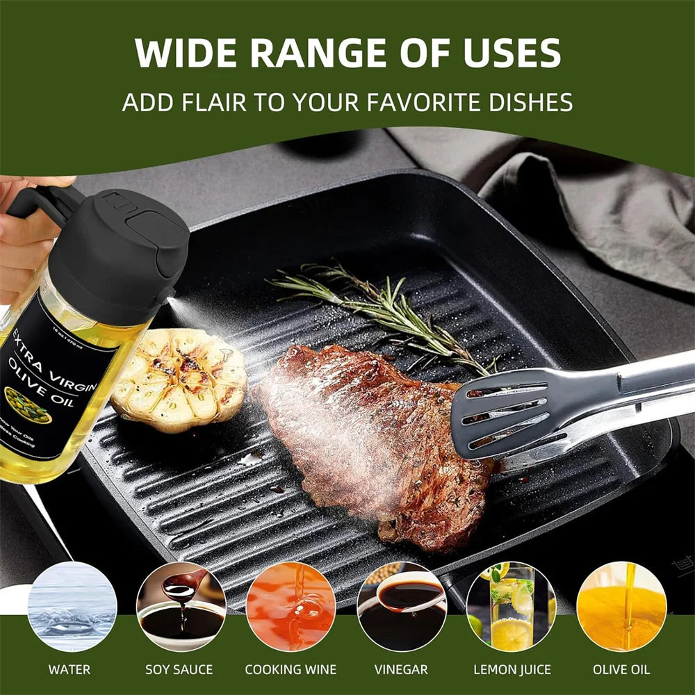2-in-1 Olive Oil Sprayer & Dispenser - Premium Glass, 16oz with Stickers for Effortless Cooking