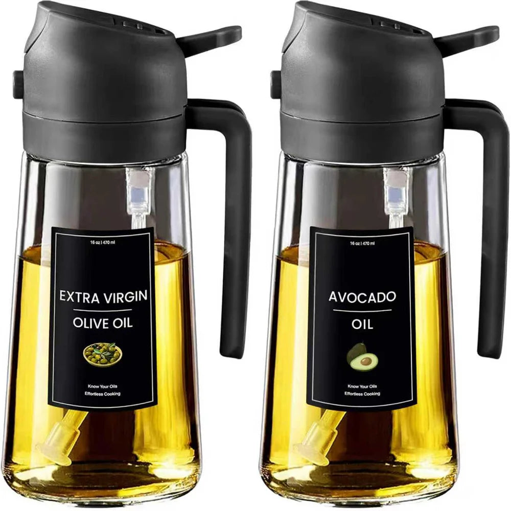 2-in-1 Olive Oil Sprayer & Dispenser - Premium Glass, 16oz with Stickers for Effortless Cooking