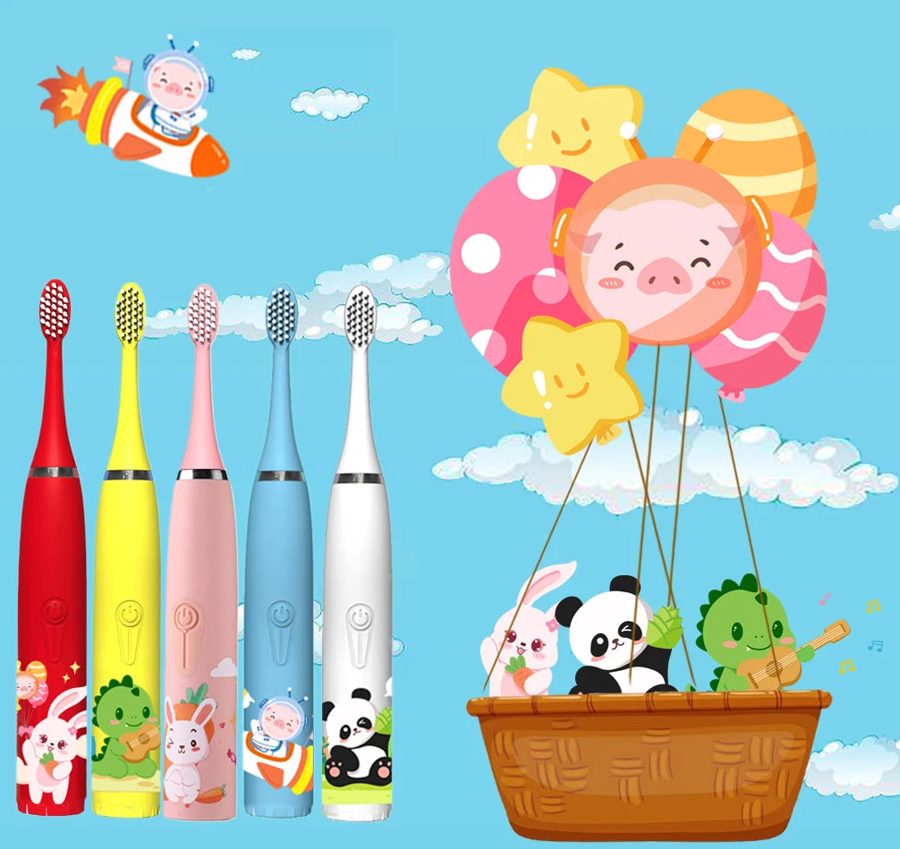 Kids Sonic Electric Toothbrush - Rechargeable Cartoon Design with Smart Timer & USB Charging for Whitening Teeth
