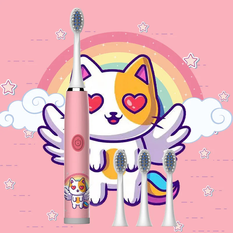 Kids Sonic Electric Toothbrush - Rechargeable Cartoon Design with Smart Timer & USB Charging for Whitening Teeth