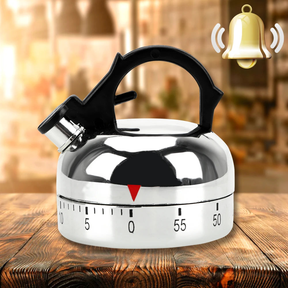 Kettle-Shaped Mechanical Countdown Timer – 60-Minute Cooking Reminder Tool