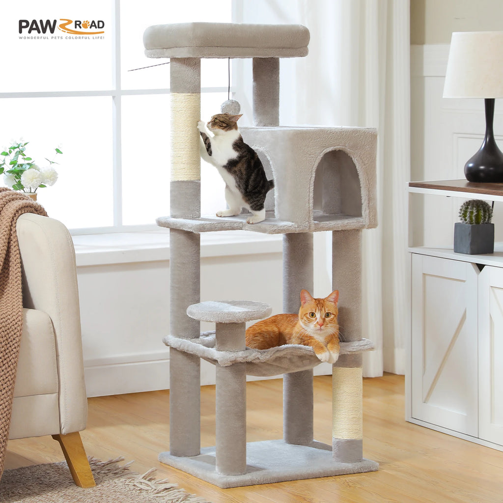 Purrfect Paws Multi-Level Cat Tree with Cozy Condo, Big Hammock & Sisal Scratching Posts for Happy Indoor Kittens