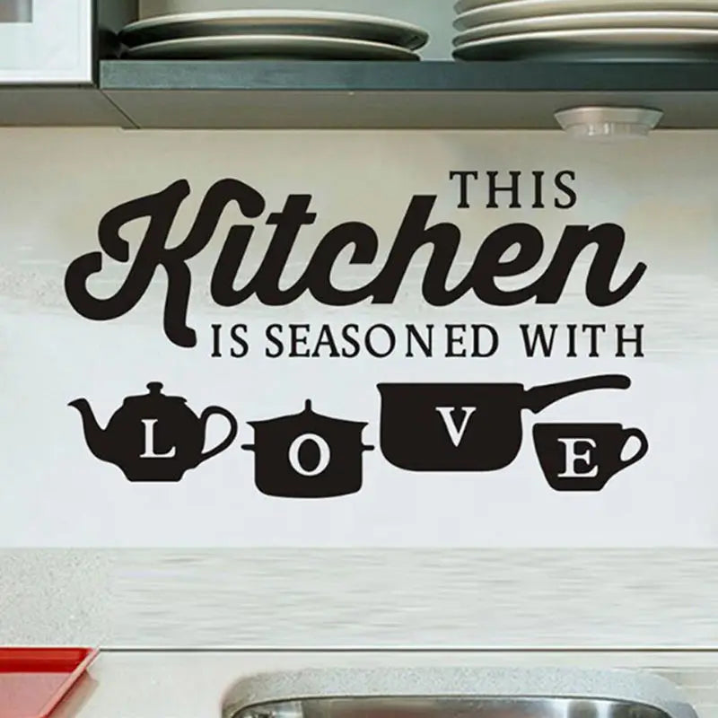Kitchen Wall Stickers - Seasoned with Love Quotes for Inspirational Restaurant & Home Decor