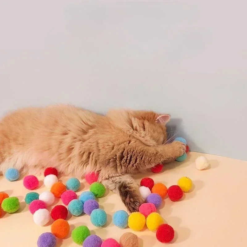 Purrfect Play Interactive Cat Toy Set - Engaging Plush Pompoms & Stretchy Balls for Endless Fun
