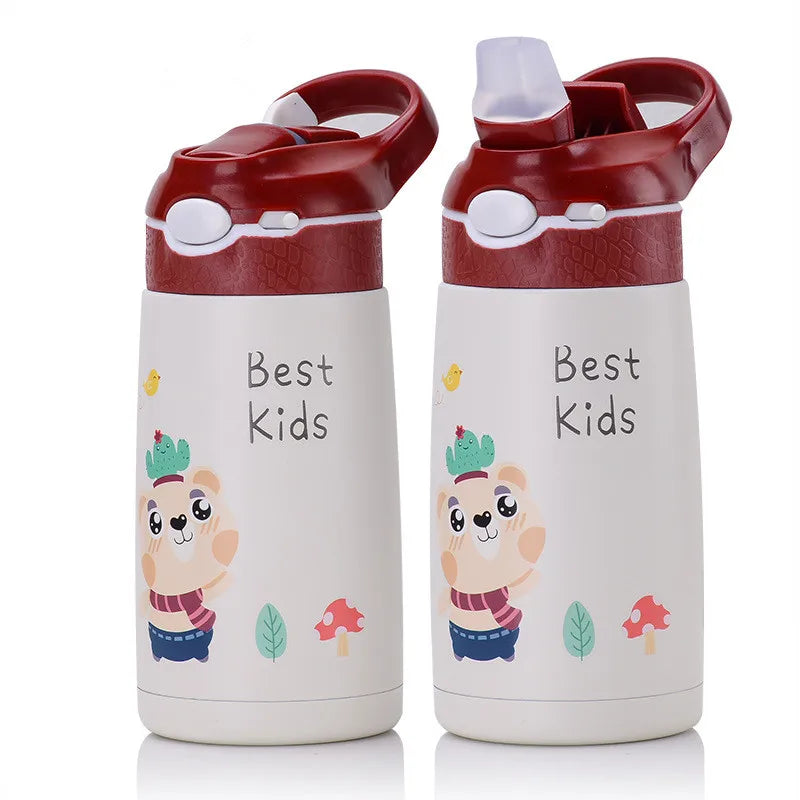 400ML Kids Thermos Water Bottle with Duck Billed Straw - Stainless Steel Vacuum Flask for Children