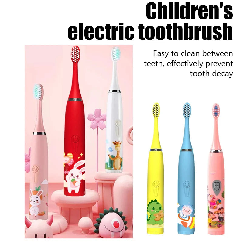 Kids Sonic Electric Toothbrush - Rechargeable Cartoon Design with Smart Timer & USB Charging for Whitening Teeth