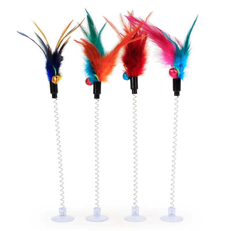 Spring Cat Toy - Interactive Suction Cup with Feather Mouse - Engaging Playtime for Cats - Random Color Pet Accessory