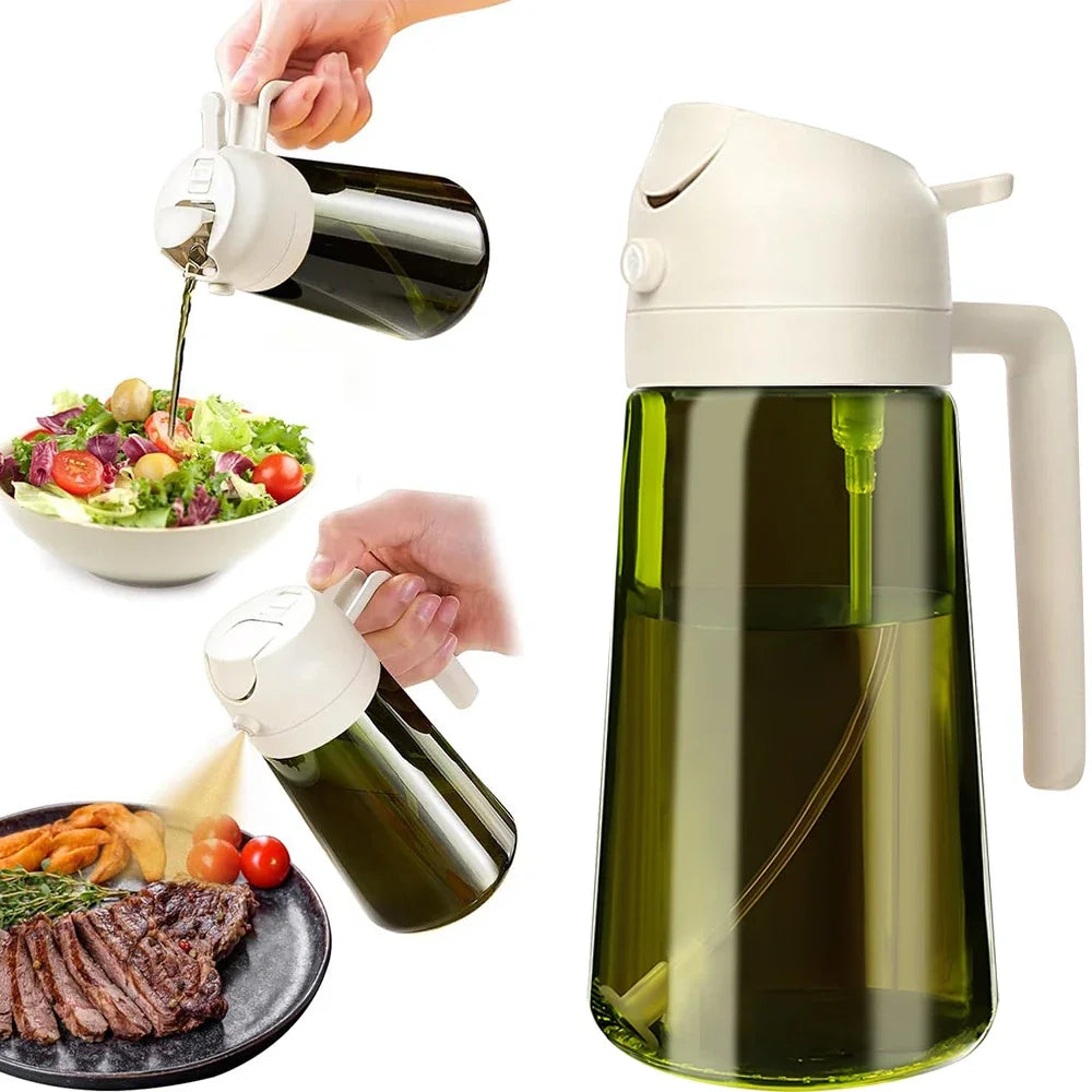 Dark Green Glass Oil Dispenser - 470ML Light-Blocking 2-in-1 Olive Oil Sprayer for Effortless Cooking