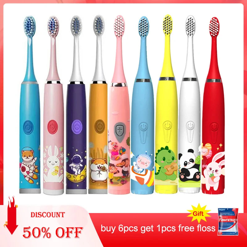 Kids Sonic Electric Toothbrush - Rechargeable Cartoon Design with Smart Timer & USB Charging for Whitening Teeth