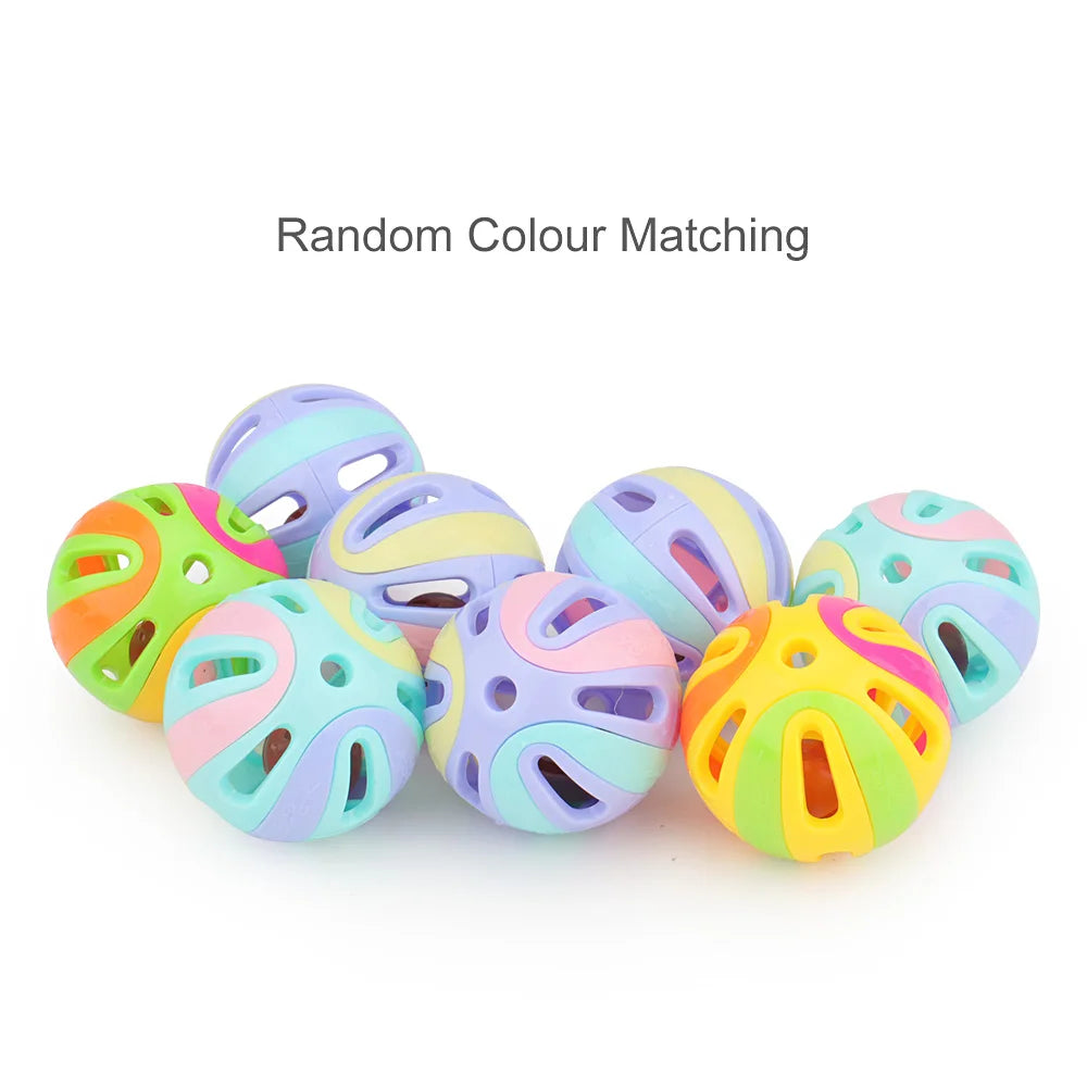 Colorful Cat Toy Balls - 6pcs Splicing Plastic Balls with Bells, 4.8cm for Playful Pets