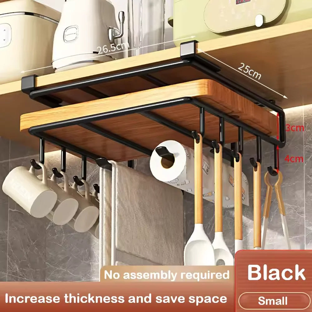 Kitchen Hanging Organizer Rack - Versatile Under-Cupboard Storage for Towels, Boards, and More!