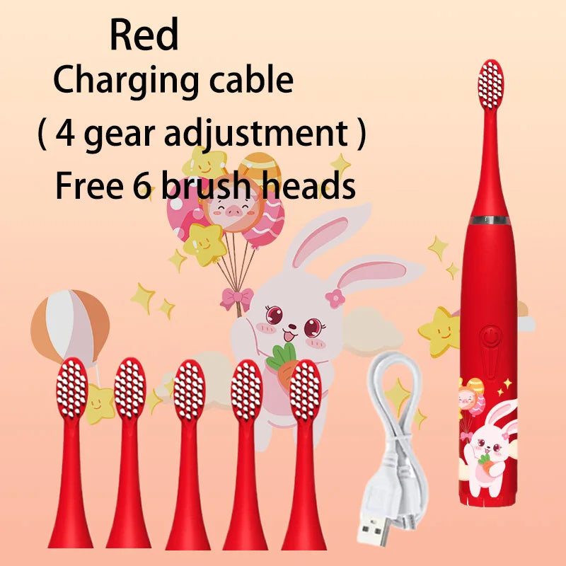 Kids Sonic Electric Toothbrush - Rechargeable Cartoon Design with Smart Timer & USB Charging for Whitening Teeth