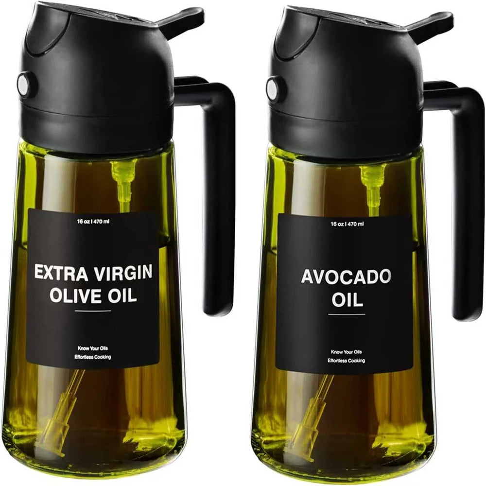 EcoSpray Olive Oil Dispenser - 2-in-1 Sprayer & Pourer, Dark Green Glass, 16oz