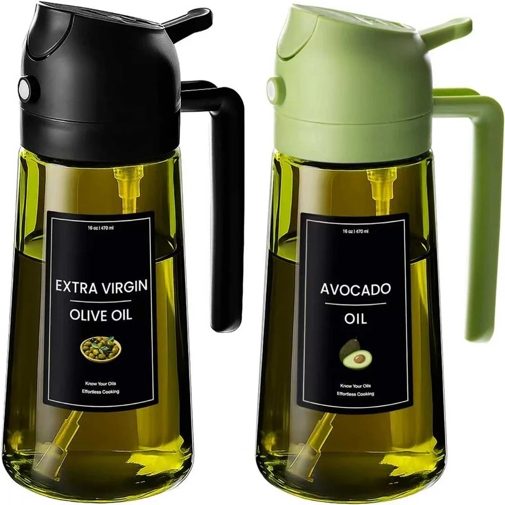 EcoSpray Olive Oil Dispenser - 2-in-1 Sprayer & Pourer, Dark Green Glass, 16oz